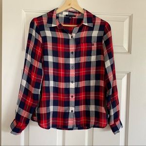 Tommy Hilfiger Plaid Long Sleeve Button Down Top